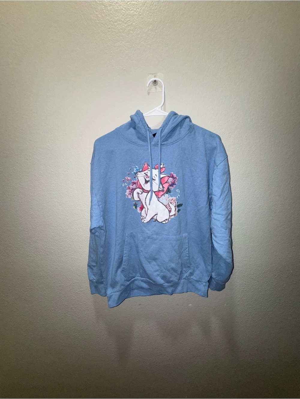 Disney Light Blue Cat Floral Graphic Hoodie